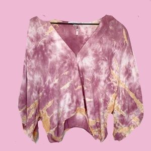 Young fabulous and broke tie dye mock wrap shirt S